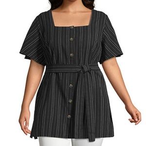 Plus size 2x 20w button down waist belted top NEW